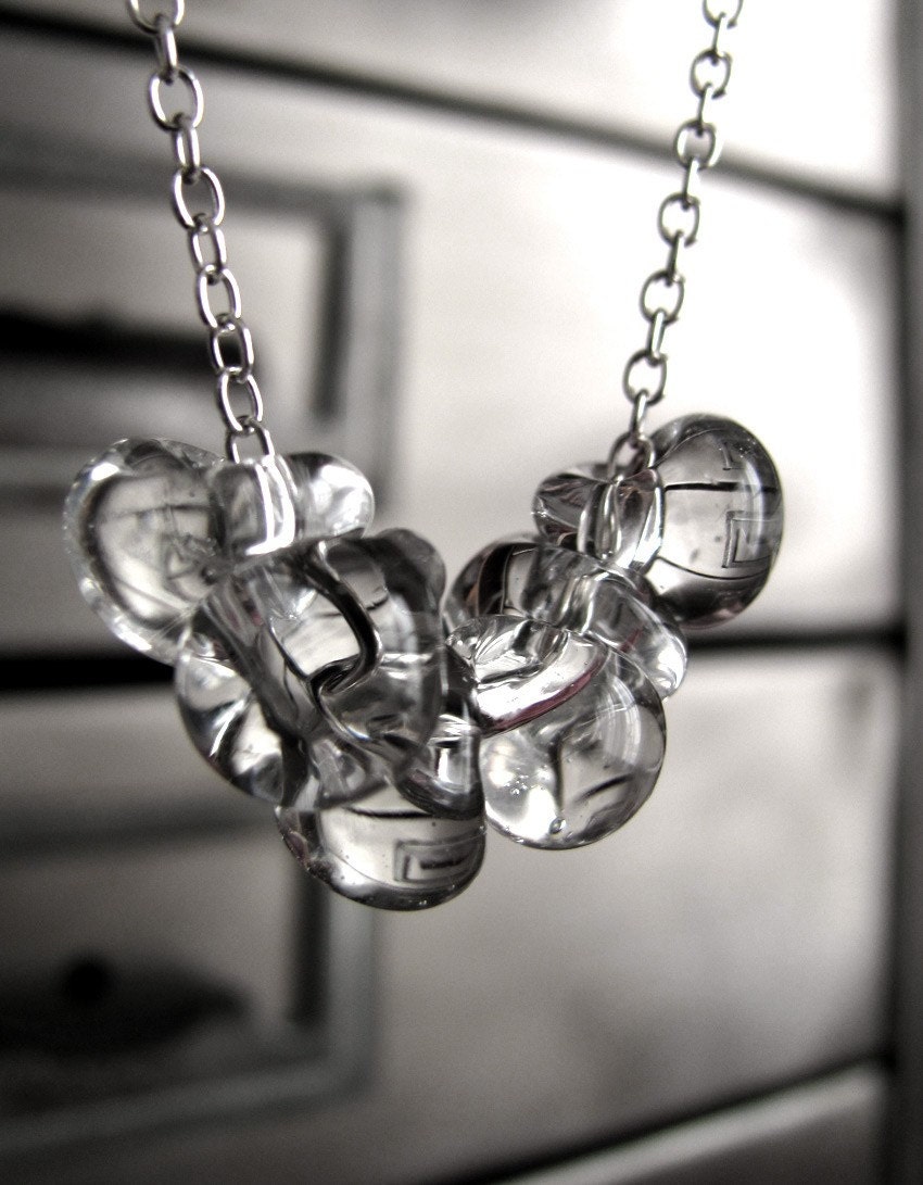 Clear Glass Drop Necklace, Clear Lampwork Glass Beads, Water Rain Drop Droplet Necklace, Sterling Silver Chain, Contemporary Jewelry