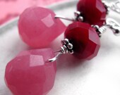 First Kiss Earrings - Pink Candy Jade Teardrop Earrings with Blood Red Glass, Sweet Valentines Day Gift for Wife, Girlfriend, Romantic Love