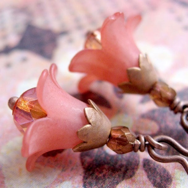 Sweet Peach Flower Blossom Earrings - Petite