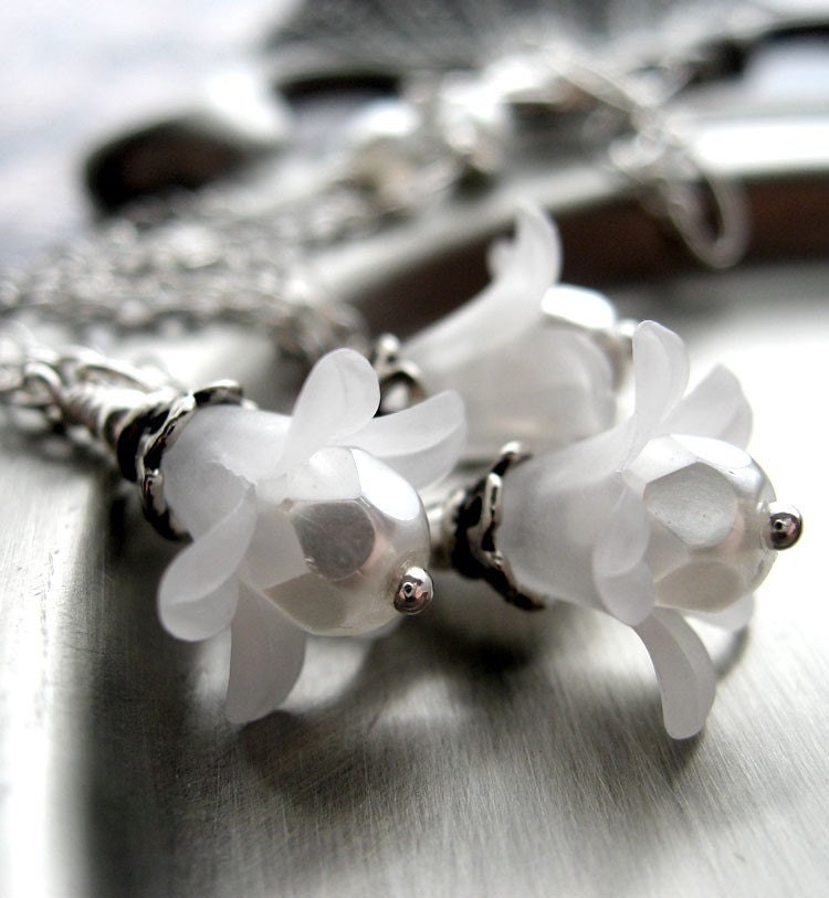 Wedding White Delicate Flower Necklace with Sterling Silver Chain - Romantic Bridal Jewelry