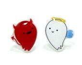 Good vs. Evil Earrings - Red White Sterling Silver Posts Studs Kawaii Cute