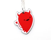 Devil Acrylic Charm Necklace on Silver Plated Chain - Red Kawaii Cute