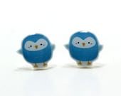 Blue Budgie Earrings -Sterling Silver Posts Studs Kawaii Cute