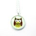 Owl Necklace  -  Brown Cream Kawaii Cute Silver Plated 17 inch
