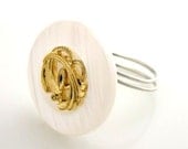 White and Gold Button Ring