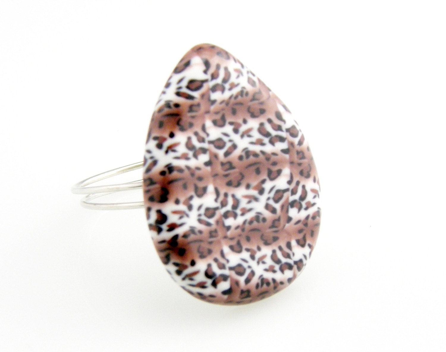 Fashion Ring Cheetah Polymer Clay Button Ring Teardrop