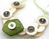 Statement Button Necklace Mother of Pearl Green