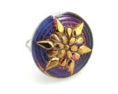 Czech Glass Button Ring Deep Purple
