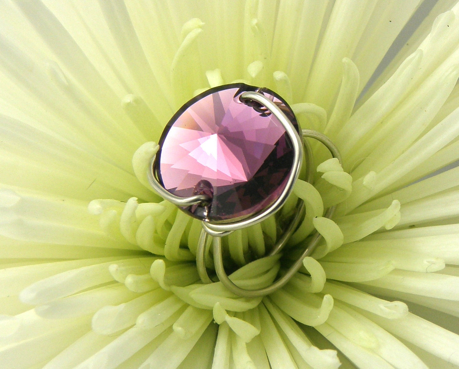 RESERVED Swarovski Rivoli Button Ring Amethyst Crystal
