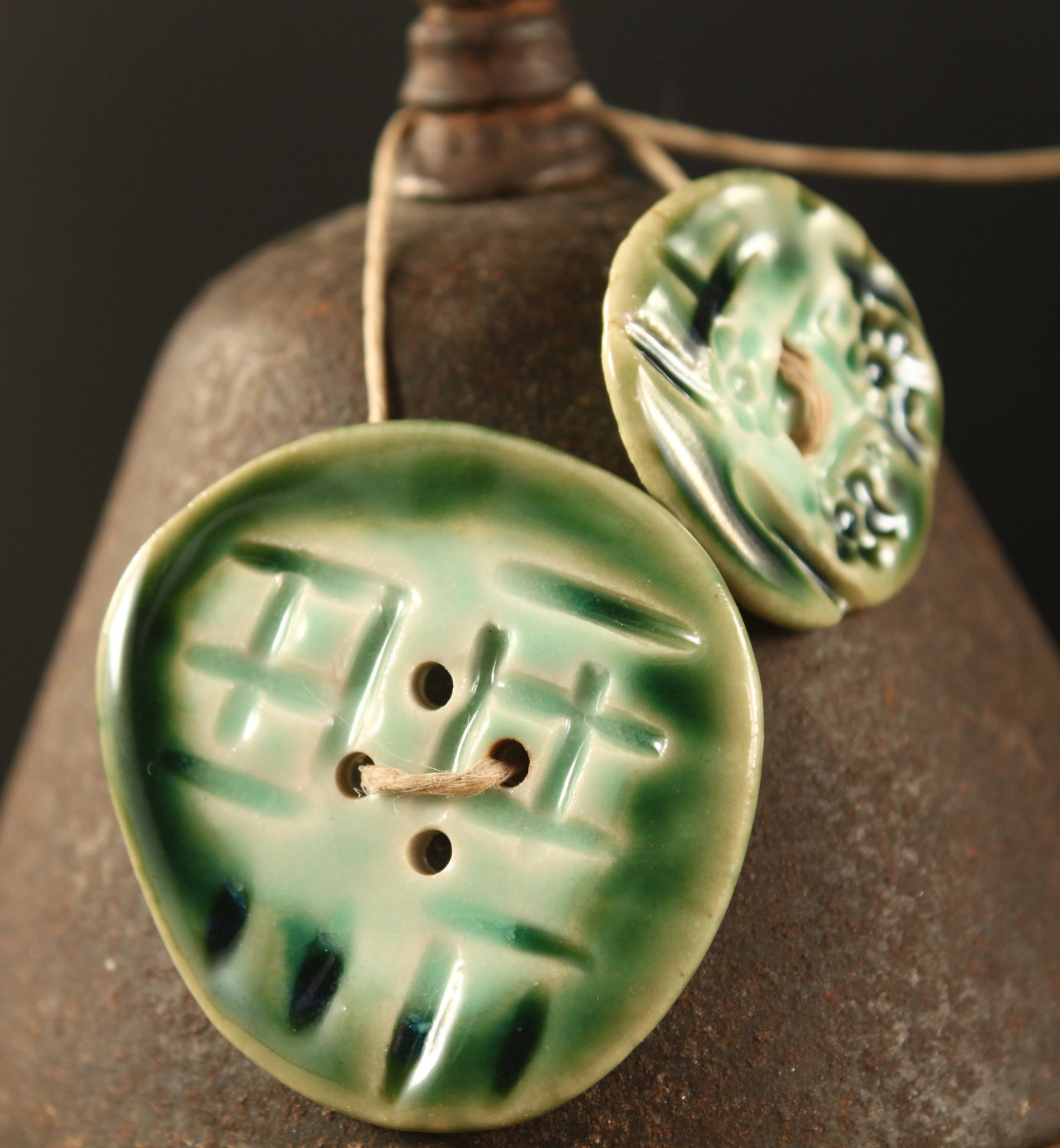 Green With Envy handmade stoneware buttons (2)