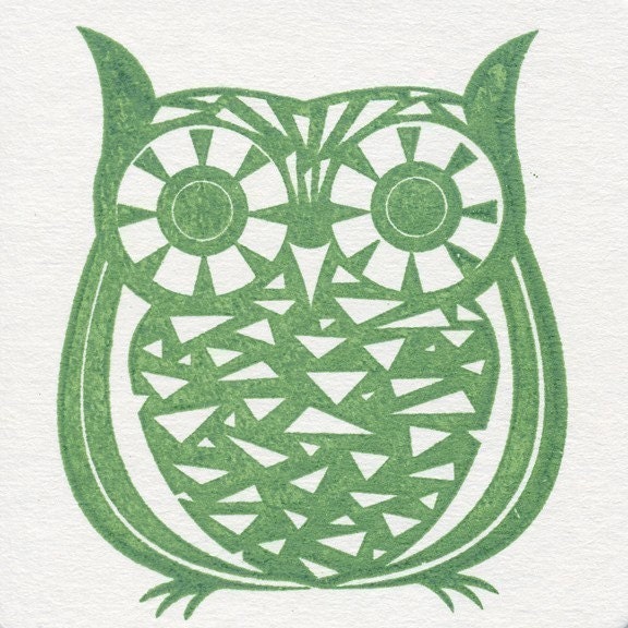 Owl Gocco Print 4 Chipboard Bar and Lounge Coasters - Set No. 4 by Kerry Beary
