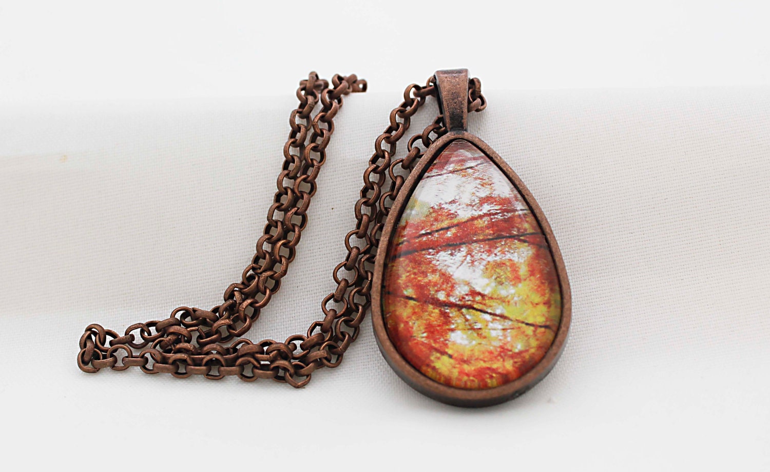 Autumn Through The Branches Necklace, Vintage Copper, Photography, Photo Jewelry, Nature Photography