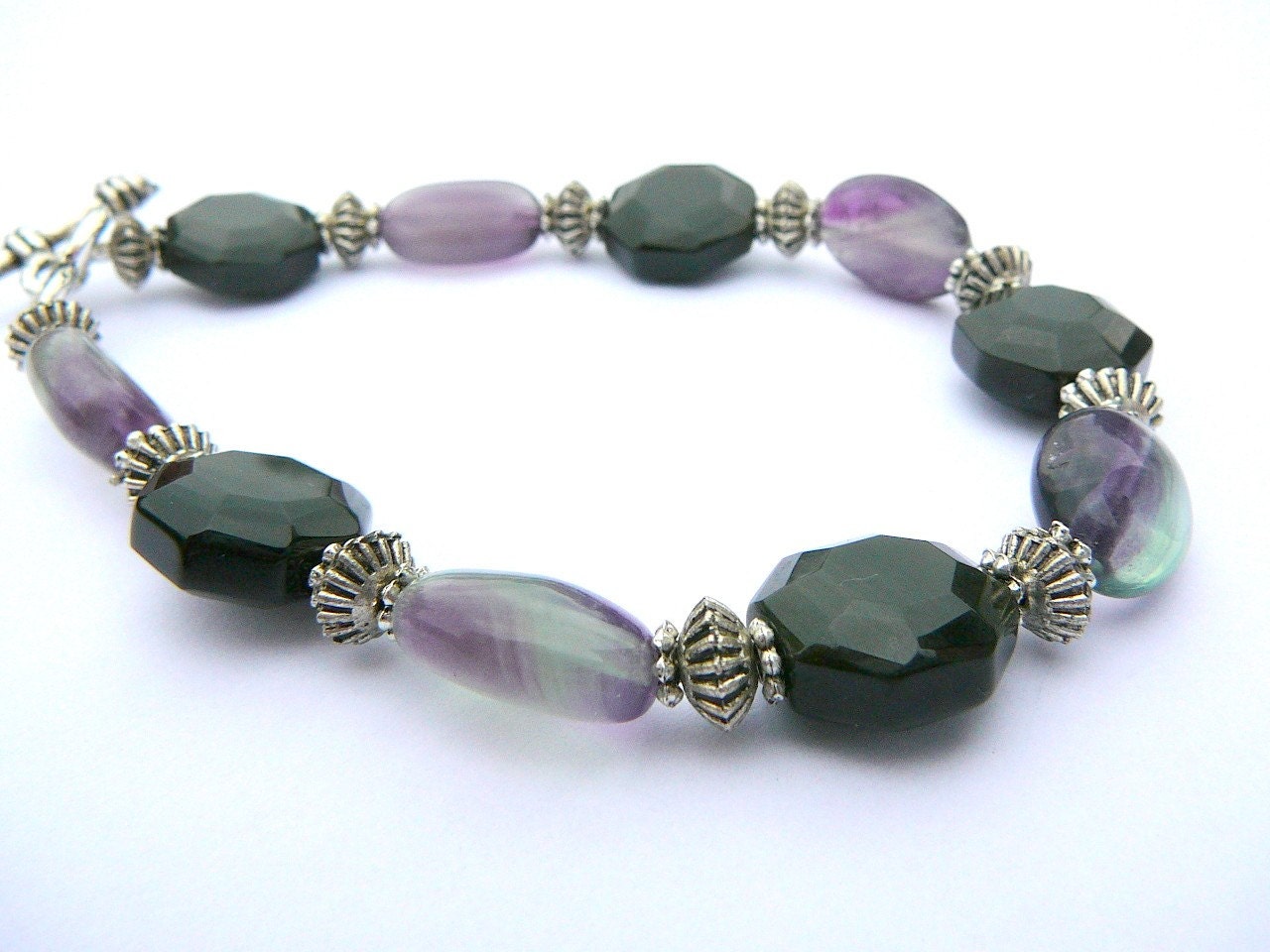 Onyx And Rainbow Flourite Bracelet, Sheer Elegance