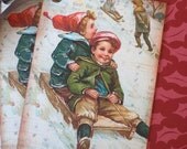 Vintage Christmas Tags - Sledding Downhill Delight Holiday Gift Tags - Snow, Kids Sledding - Set of 3