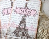 Paris Tags, Pink - Vintage French Tags - Eiffel Tower Tags - Paris 1889 Exposition - Set of 4