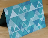Set of 6 Hand-printed Triangle Pattern Cards -- Peacock Blue