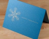 Hanukkah Card -- hand-printed gold on blue card
