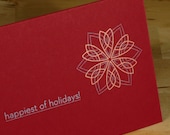 Hand-printed Holiday Card -- Happiest of Holidays (on red)