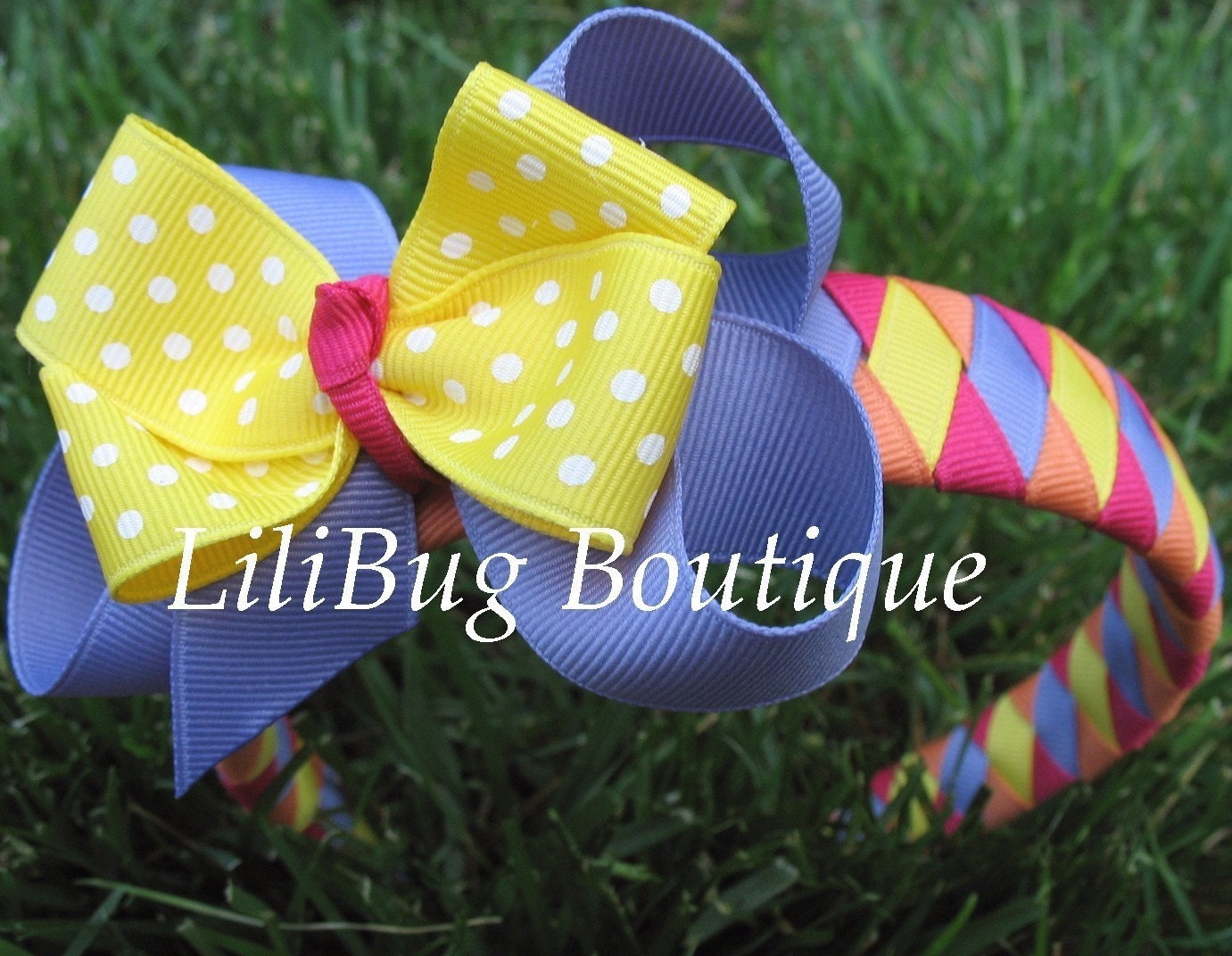 LiliBug Purple Splash Woven Headband and Hairbow Set