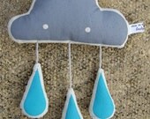 Screen-printed Raincloud Plush with Blue Raindrops
