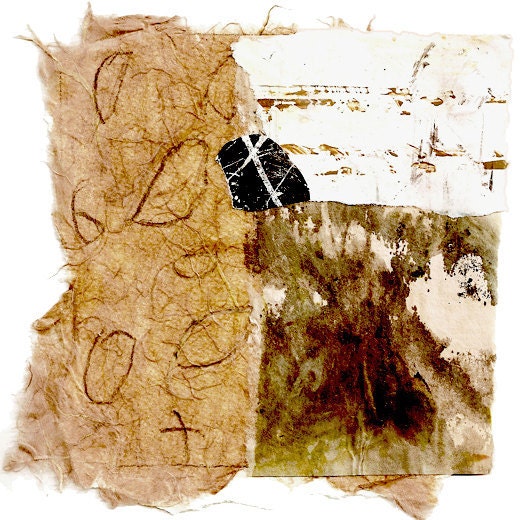 Scattered Clues - Collage with Hand Painted Papers 5 x 5 on 14 x 11 Backing