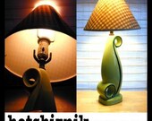 Celery Green Vintage 1950 Abstract Swirl Shape Ceramic TV Lamp 