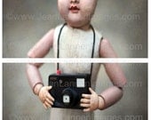 Francine Doll and Camera, Photograph, DUO Fine Art Print, Spooky Creepy Old Vintage French Doll toy camera By Jean Lannen, The Other Jeanie