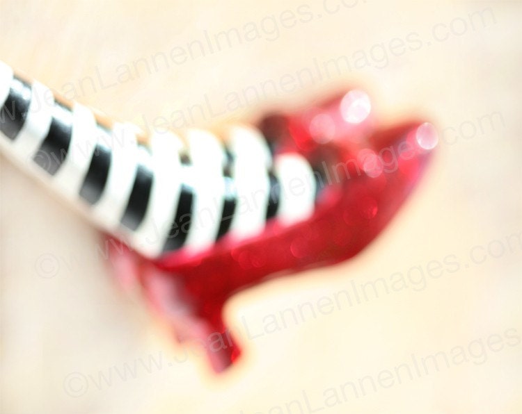 Magical Red Ruby Slippers - Photo Wizard of Oz Wicked Witch Black and White Striped Stocking Legs Dorothy Glitter Shoes by Jean Lannen