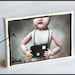OOAK - Her First Camera, MM Orig Altered Photo on Mini-Canvas w/Easel-Old Creepy Doll w/toy camera, little fingers cute face By Jean Lannen