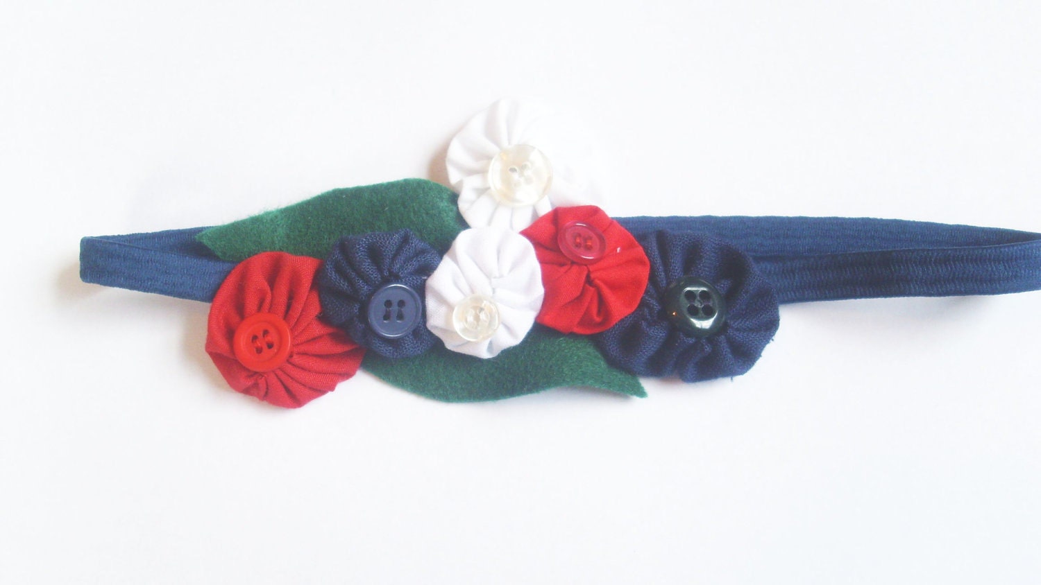 Red, White and Blue YoYo Floral Headband - Not Just For the 4th of July