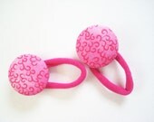 2 -  Hot Pink Covered Button Ponytails/Pigtails