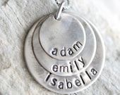 Personalized Distressed Stacking Necklace in Sterling Silver - 3 Discs