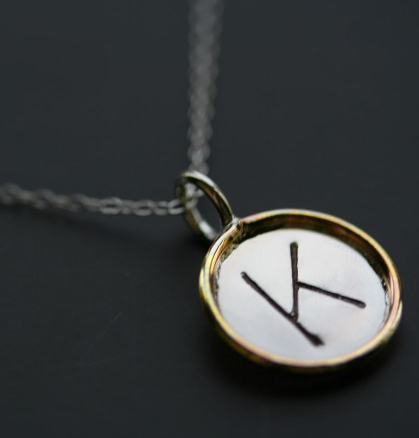 Medium Single-Sided Sterling Silver Initial Pendant  with Gold Filled Rim Necklace