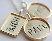 Personalized Hand Stamped Sterling Silver  - Oval  Rectangle & Circle Pendant Necklace with Gold Filled Rims - Reserved for kl4548