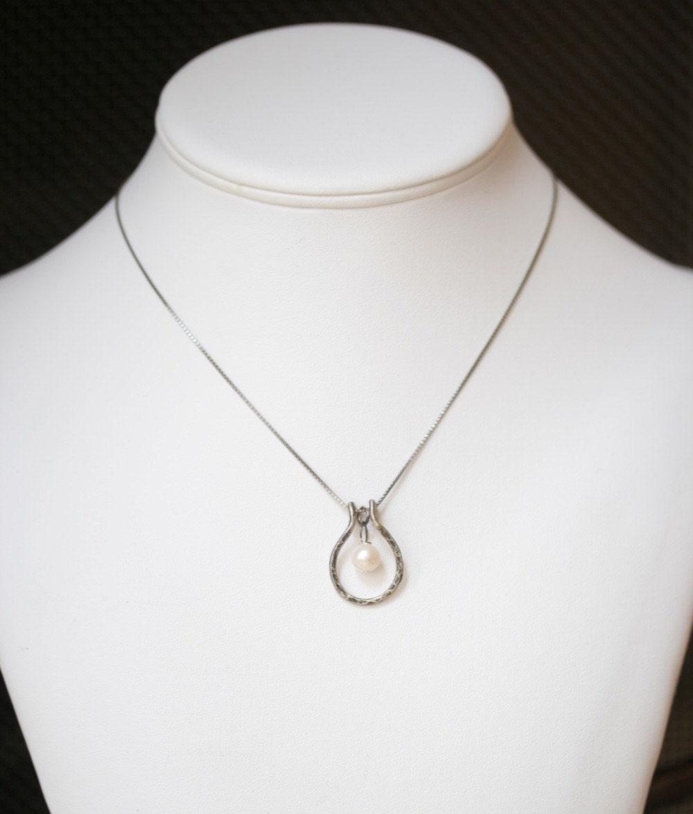 Lucky Me Distressed Sterling Silver Necklace with Swarovski Pearl