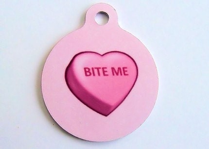 Bite Me Heart Pet ID Tag- Aluminum- As featured in Modern Dog- MEDIUM Size