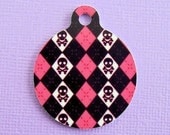 Pink Skull and Argyle- MEDIUM Dog/Cat ID Tag- Aluminum- Custom