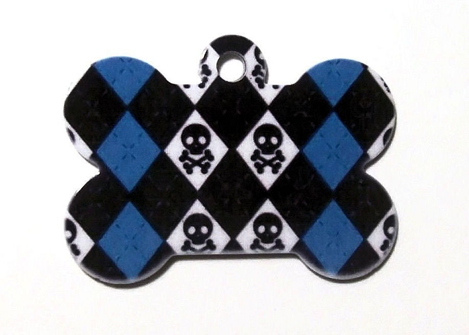 Skull and Argyle Pattern Custom Pet ID Tag