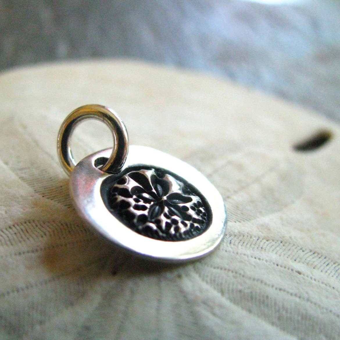 Silver Sand Dollar Charm, Beach Jewelry, PMC Fine Silver