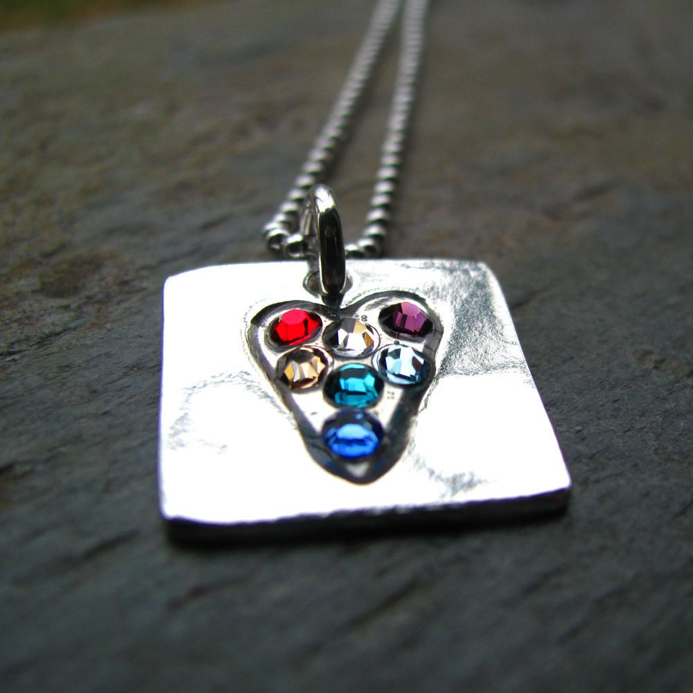 Rainbow Sparkle Heart Necklace, PMC Artisan Jewelry