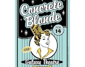 Rertro 50s style Concrete Blonde hair dye 11x17 silkscreen Concert Poster. California gigposter screenprint.
