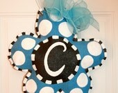 Personalized Spring Flower Burlap Door Hanger Decoration Monogrammed Hand Painted