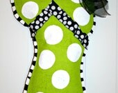 Flip Flop Burlap Door Hanger Decoration HUGE 2 ft  - Spring Summer Polka Dots Lime Green