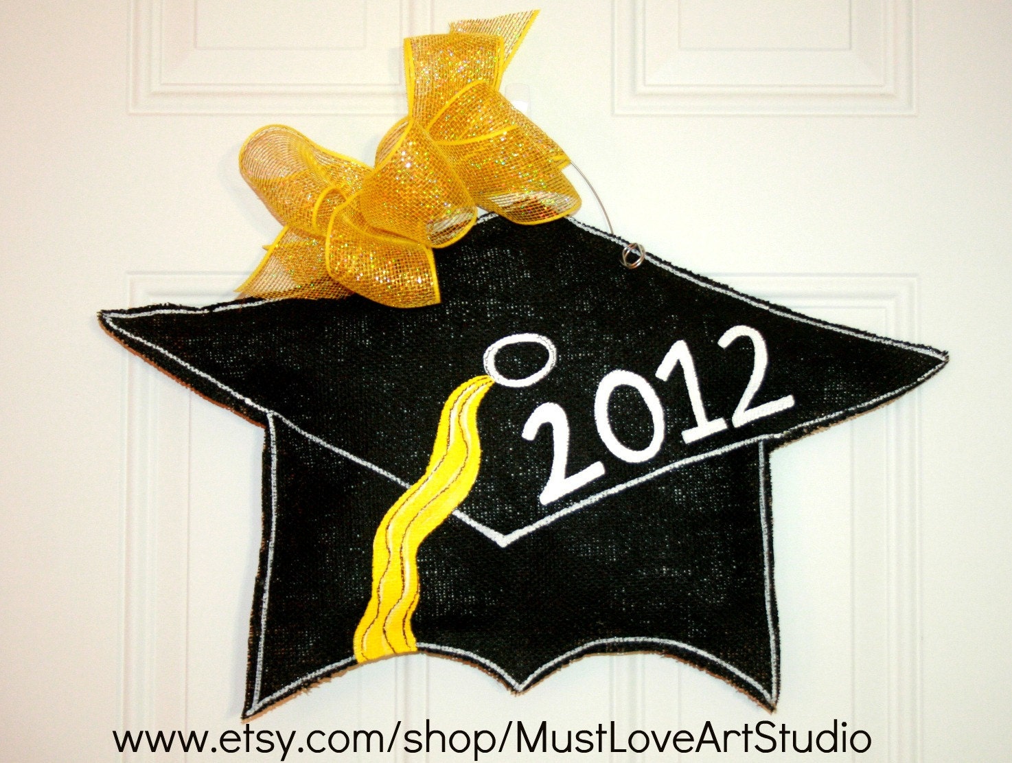Graduation Cap Burlap Door Hanger Decoration HUGE - High School Senior