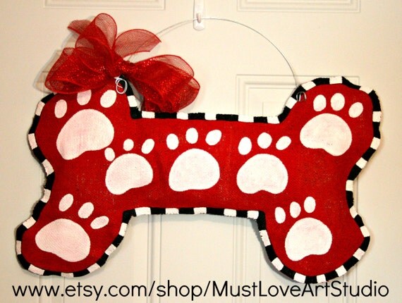 Pet Dog Bone Burlap Door Hanger Decoration HUGE 2 ft