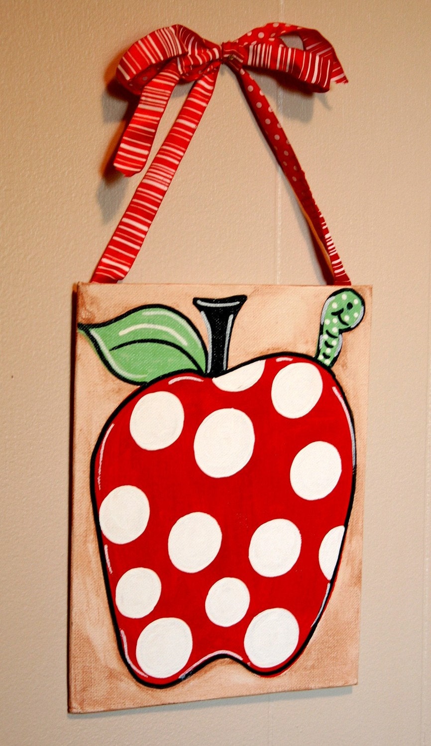 Personalized Teacher Gift Christmas Apple Polka Dot Painting Door Hanger
