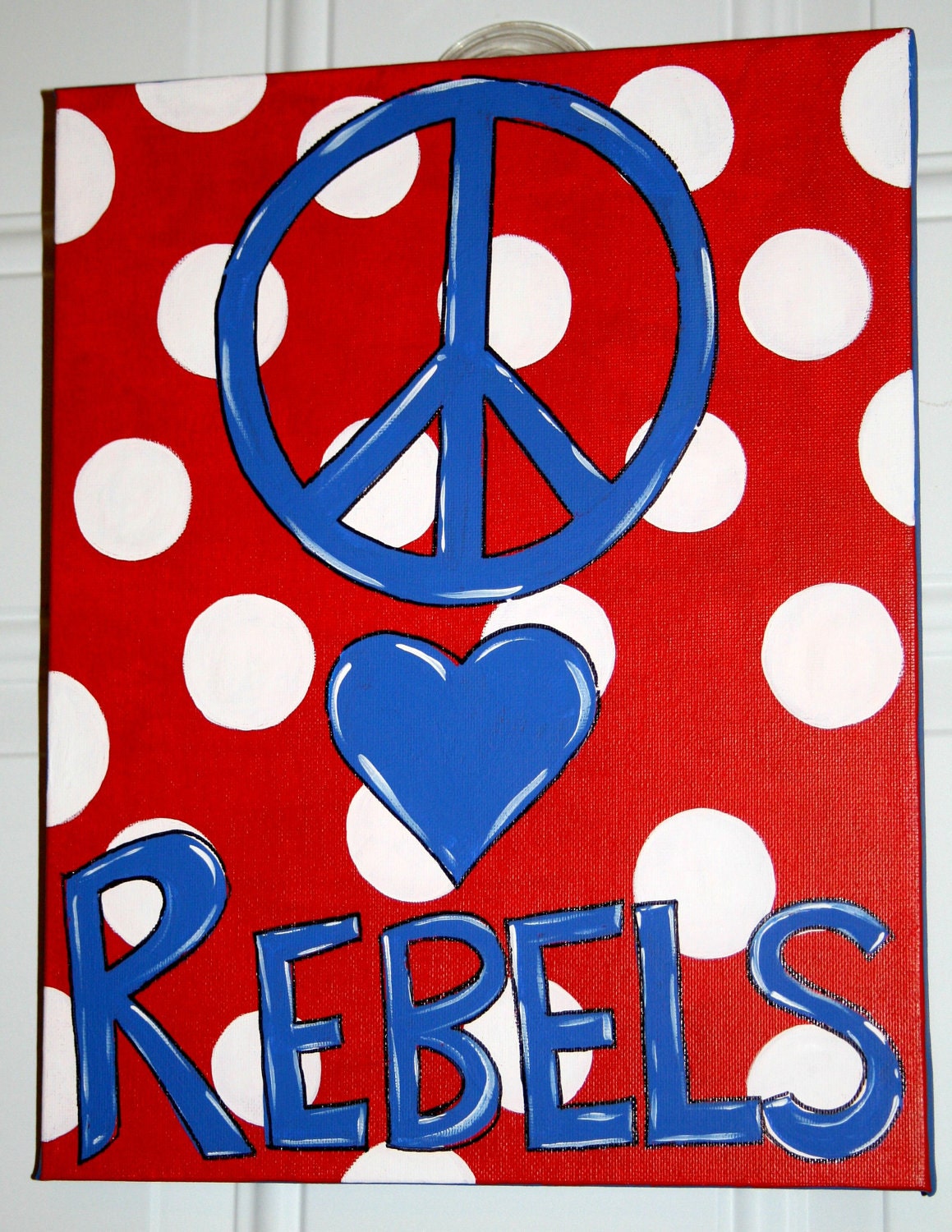 Peace Love Rebels (or Your Fave Team Name) Football Hand Painted Canvas Wall Art