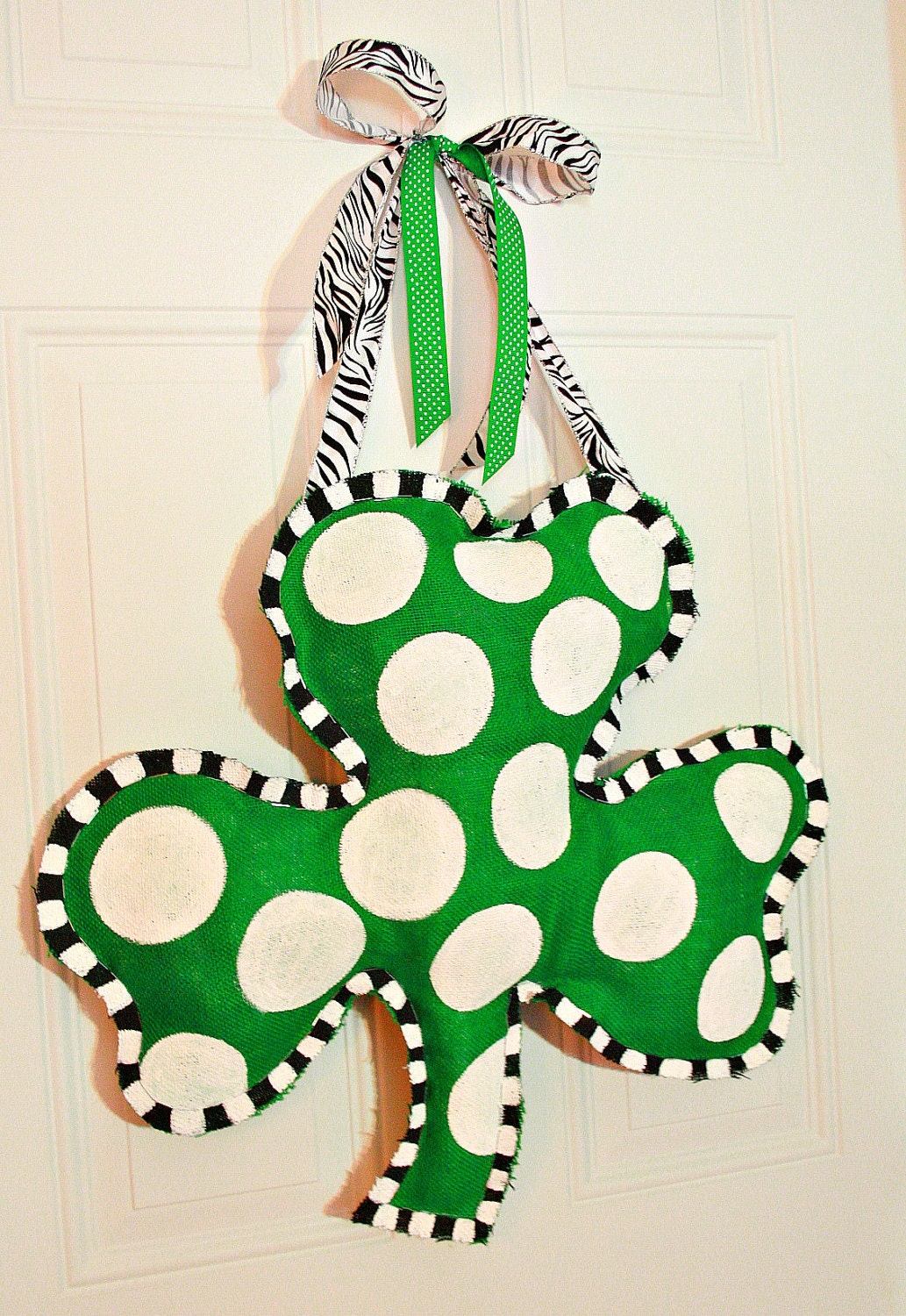 Hand Painted St. Patrick's Day Burlap Shamrock Door Hanger Decoration HUGE 2 ft x 21" - Irish Clover