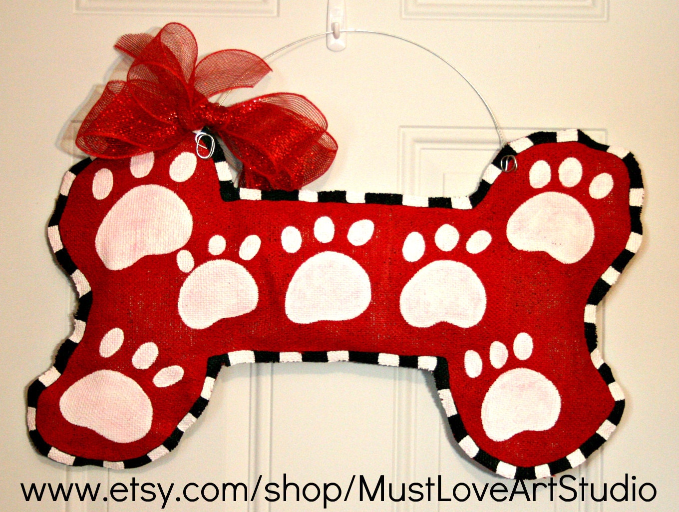 Pet Dog Bone Burlap Door Hanger Decoration HUGE 2 ft