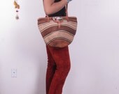 Vintage Large Painted Giraffe Ethnic Hobo African Wicker Straw Basket Distressed Leather BoHo Cross Body Bag
